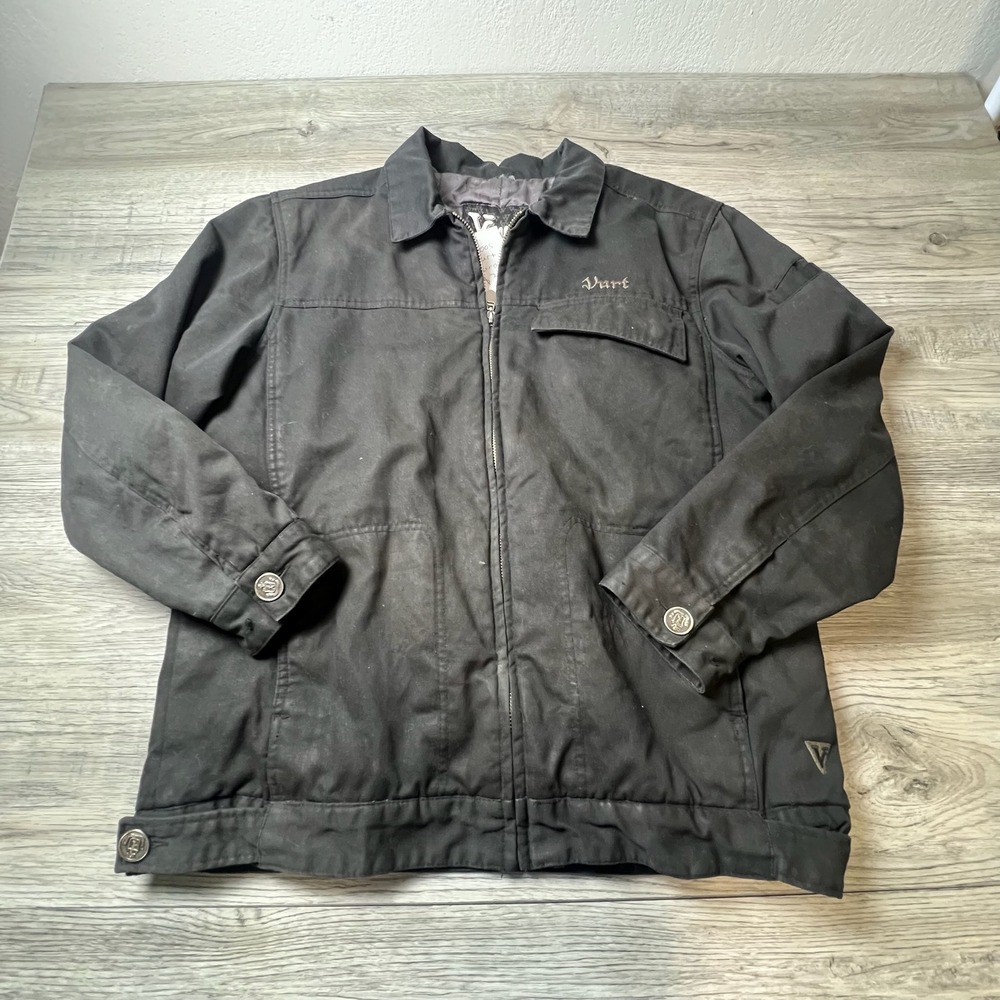 Vurt Workwear Jacket Mens XL Black Canvas Quilted Lined Full Zip Streetwear‎ Y2K